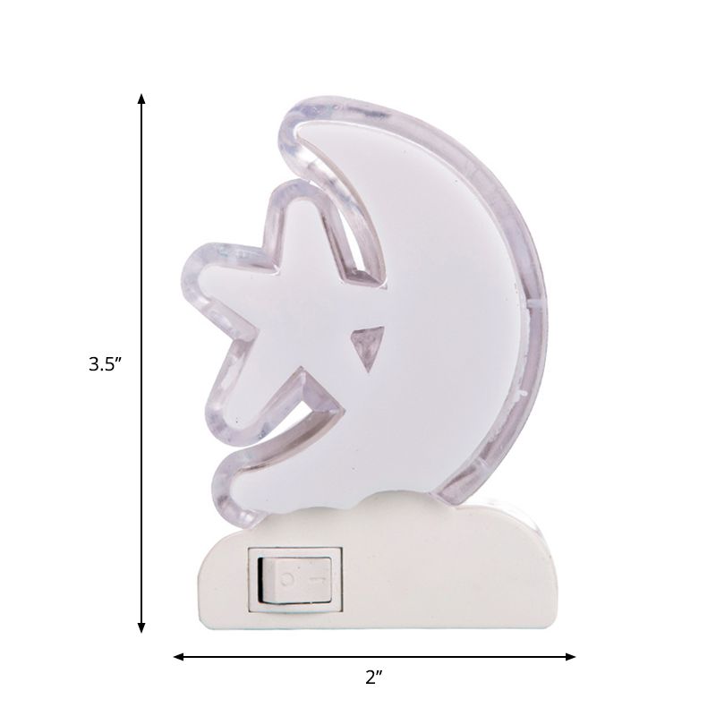Crescent and Star Plug in Wall Light Cartoon Plastic Kids Bedside LED Night Lamp in White