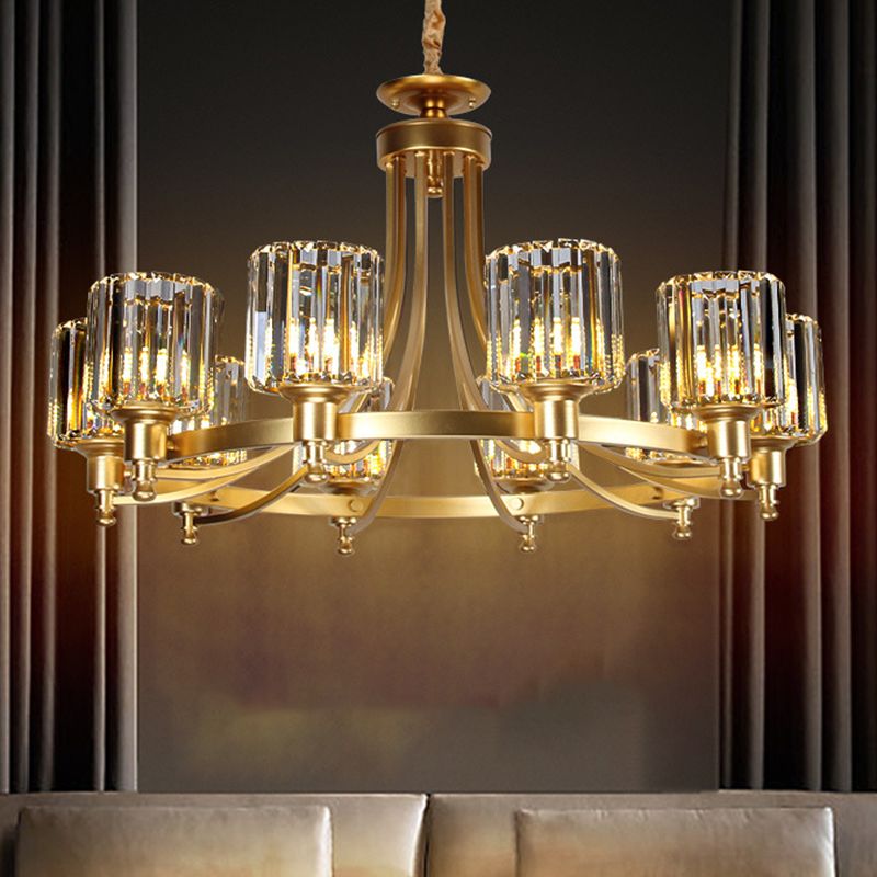 Cylindre Crystal Rod Sanging Plafond Light Postmodern 10 têtes Black / Brass Pendant Pendard Chandelier