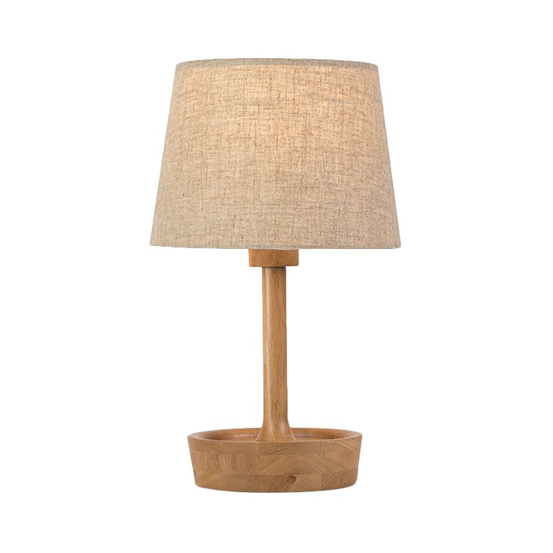 Cone Shade stoffen taaklamp modern 1 lamp vlas/wit leeslamp, ronde beige houten voet