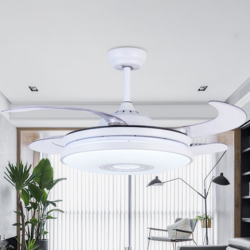 36 "Breite LED -Acrylhänge -Lüfterlüfter moderner weißer Ring Wohnzimmer Halbflush -Halterung mit Fernbedienung/Frequenzumwandlung und Fernbedienung, 4 Klingen