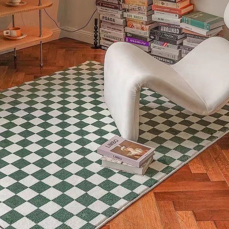 Green Chessboard Print Rug Polyester Simple Rug Washabe Rug for Living Room