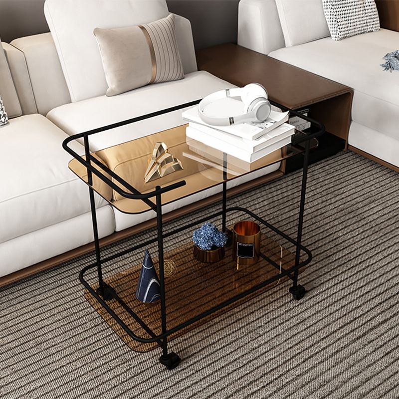 Contemporary Glass End Table with Casters Shelf Included 25.6"w Side Table