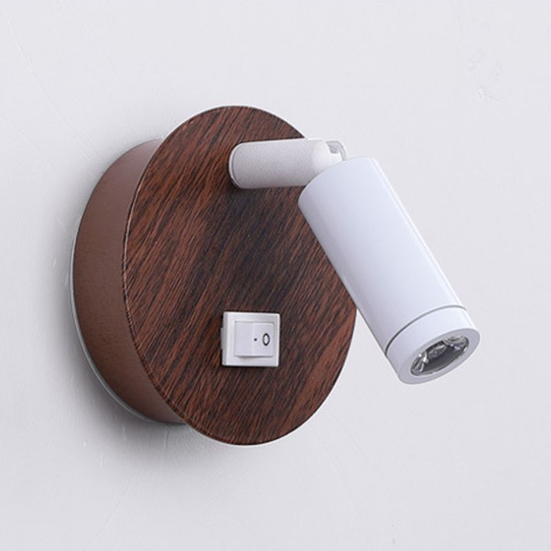 Single Contemporary Black/White Wall Mounted Sconce Shaded Wooden Wall Light