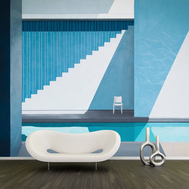 Blue-White Pool Murals Wallpaper Washable Modern Art Living Room Wall Decoration