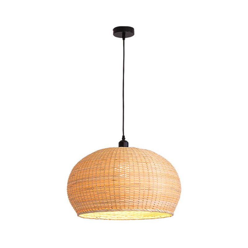 Hand-worked Natural Bamboo Drop Lamp Minimalist 1-Light Beige Pendant Light for Bedroom