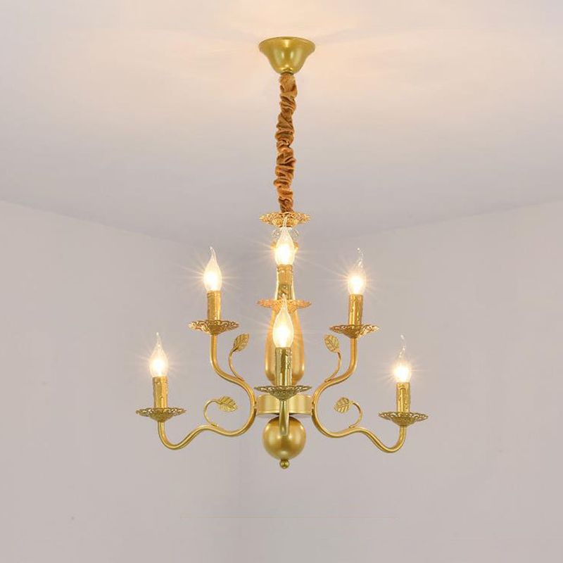 Gold 6/12/16 Lights Chandelier Light Fixture Traditional Metal Swooping Arm Pendant Lamp for Living Room