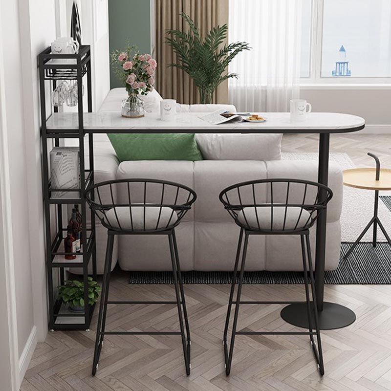 Contemporary Bar Table Stone Top Indoor Bistro Table with Storage Rack
