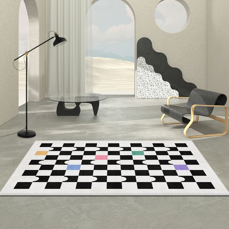 Simple Checkerboard Rug Polyester Indoor Rug Non-slip Area Carpet for Living Room and Bedroom