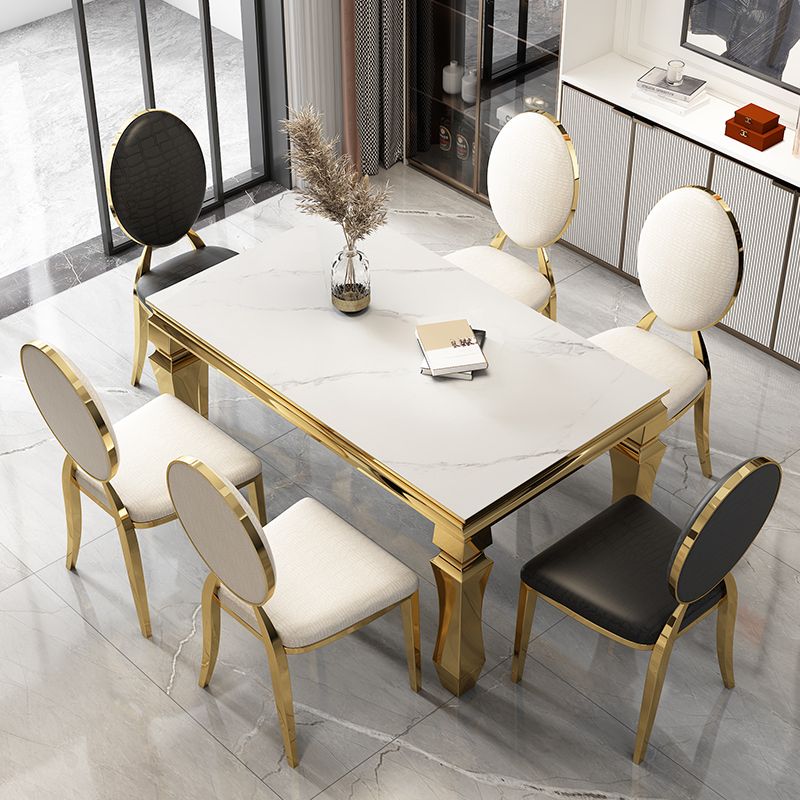 Metal Traditional Luxury Rectangle Dining Table Sintered Stone Table with 4 Legs