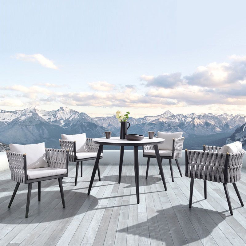 Contemporary 1/5/7 Pieces Metal Dining Set Stone Table Set for Outdoor