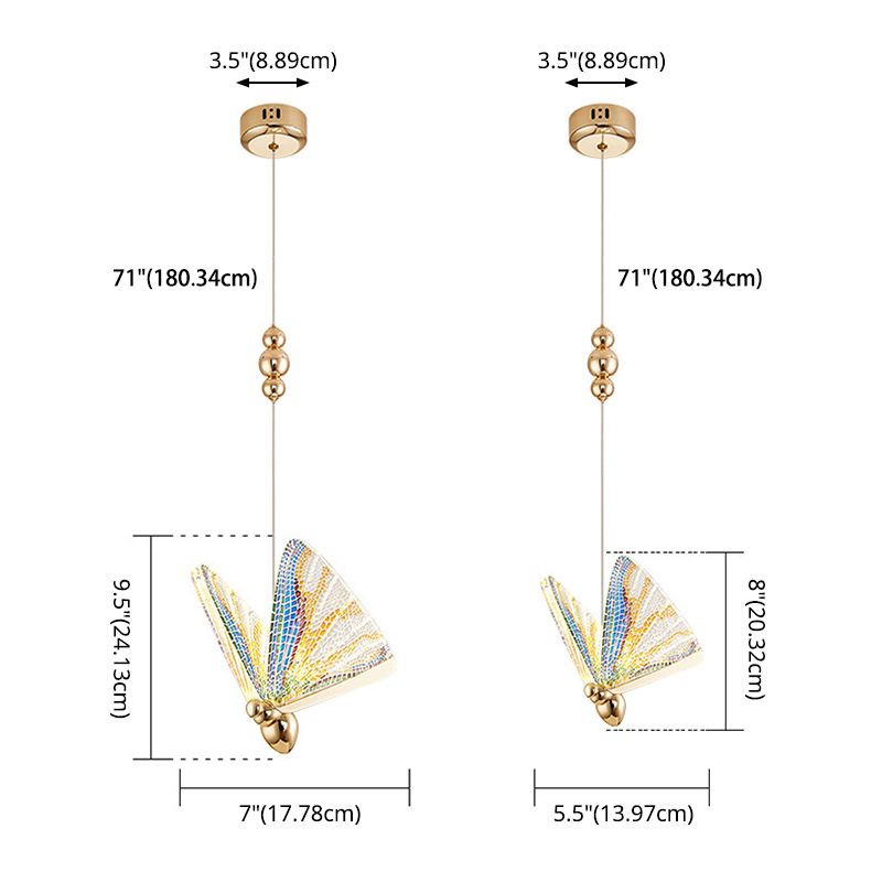 Modern Creative LED Pendant Light Wrought Iron Butterfly Hanging Lamp with Acrylic Shade