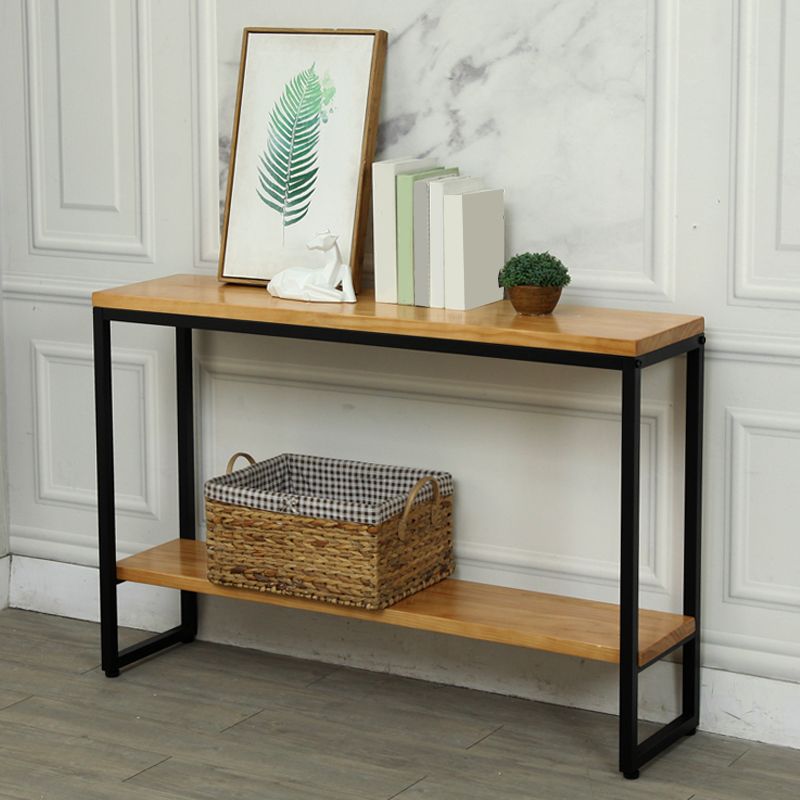 Mid-Century Modern 31.5" Tall Console Table Wooden End Table with Shelves