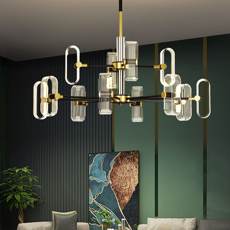 Colgante de techo de lámpara de araña moderno con sombra acrílica para comedor en negro y dorado