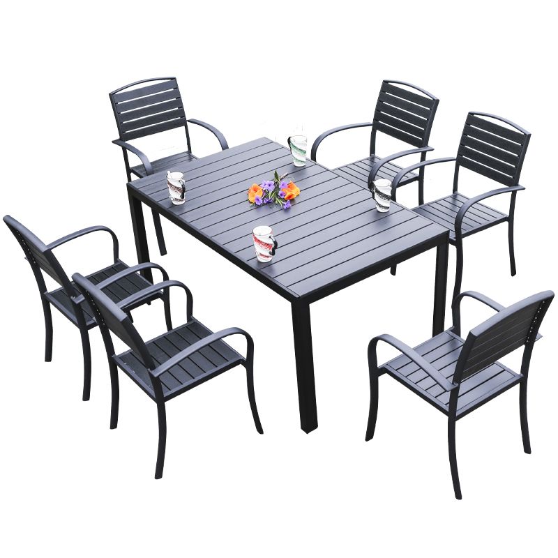 Plastic Wood Courtyard Table Set Contemporary Style with Armchairs