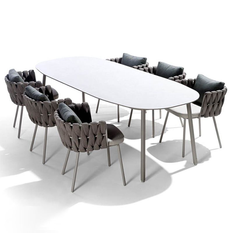 Boho 1/5/7 Pcs Dining Table Set Stone Table with Chairs for Patio