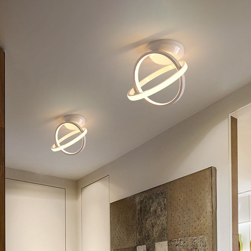 Crossed Circle Metallic Flush Mount Lamp Minimalist Black/White LED Ceiling Flush in Warm/White Light