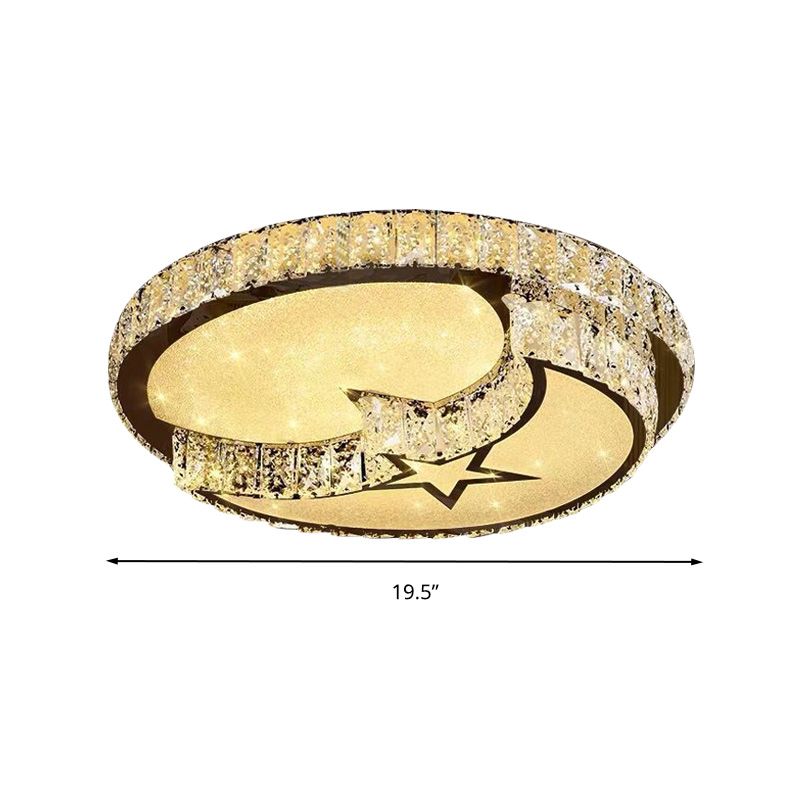 Modern LED Ceiling Light White Moon and Star/Heart Flush Mount Light with Crystal Block Accent for Bedroom