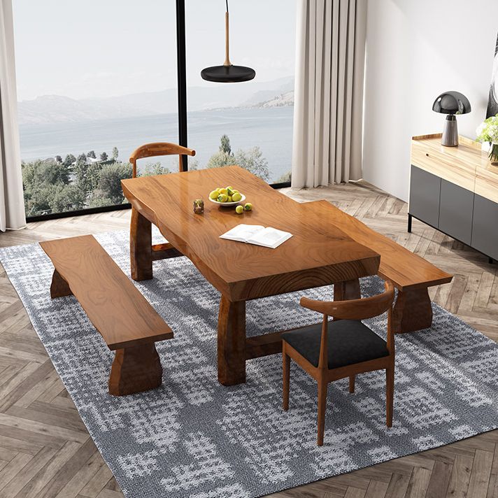 Minimalist Solid Wood Brown Dining Table Kitchen Rectangle Dining Table for Kitchen