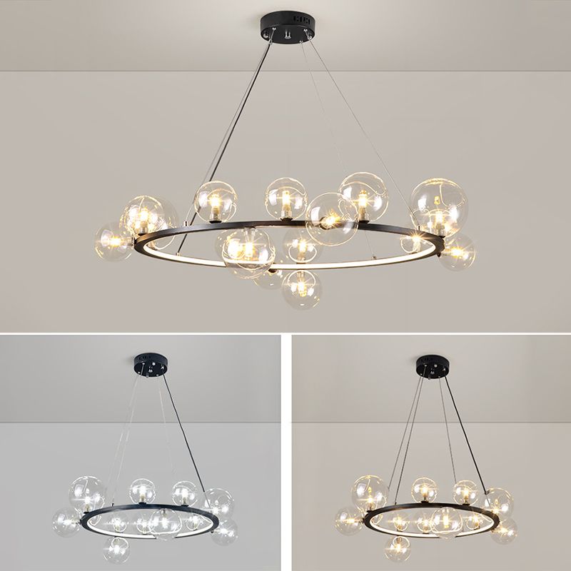 Almacina de vaso de vidrio creativo redondo LED LED Minimalismo Contemporáneo accesorio de iluminación con alambre de suspensión ajustable de 47 "