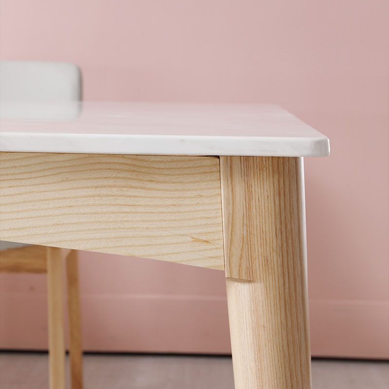 White Stone Top Table Mid-Century Modern Dining Table with 4 Wood Legs