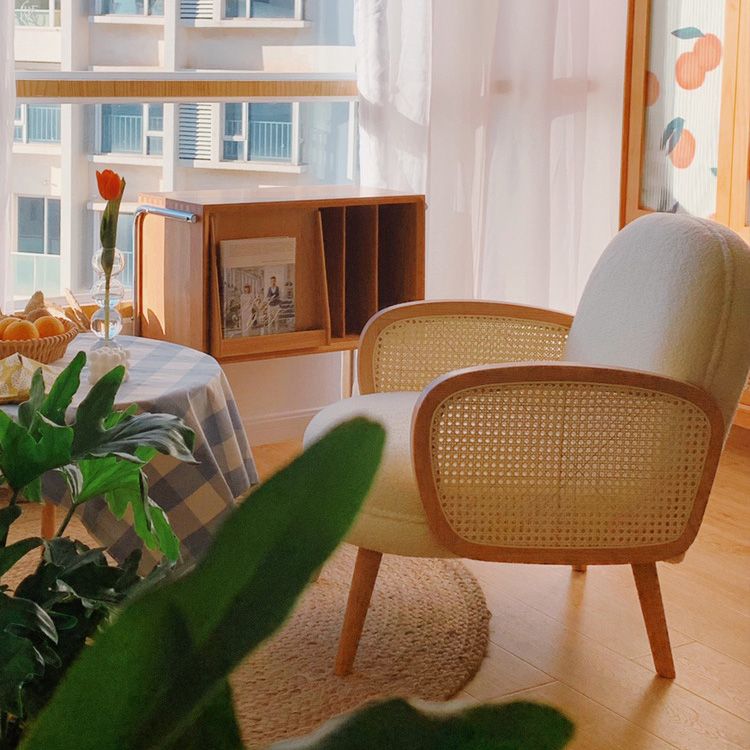 Mid-century Fixed Back Accent Armchair Bedroom Solid Color Accent Chair