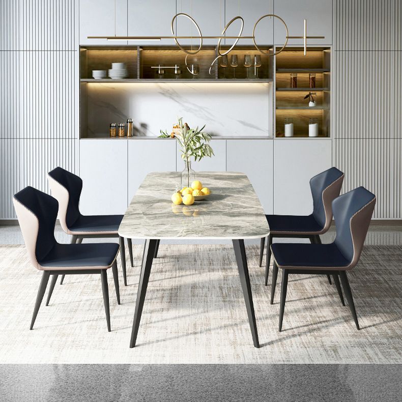 Contemporary Rectangle Table Steel Base Dining Table with 4 Legs