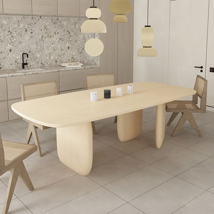 Mesa de comedor con forma rectangular, mesa de madera maciza moderna con 3 patas para comedor