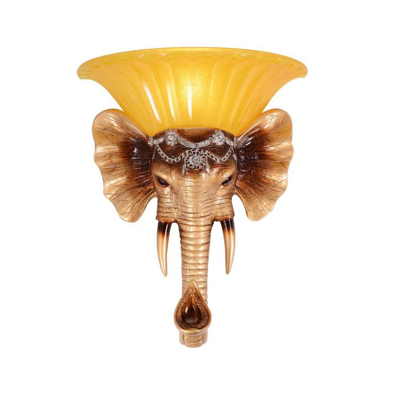 1 Kopfwandhalterung Lampe Vintage Style Schüssel gelbe Glas Leuchte Leuchte mit goldenem Elefantendesign