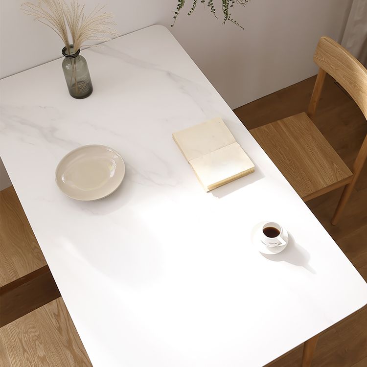 Mesa rectangular blanca contemporánea, mesa de comedor estándar de piedra sinterizada para cocina