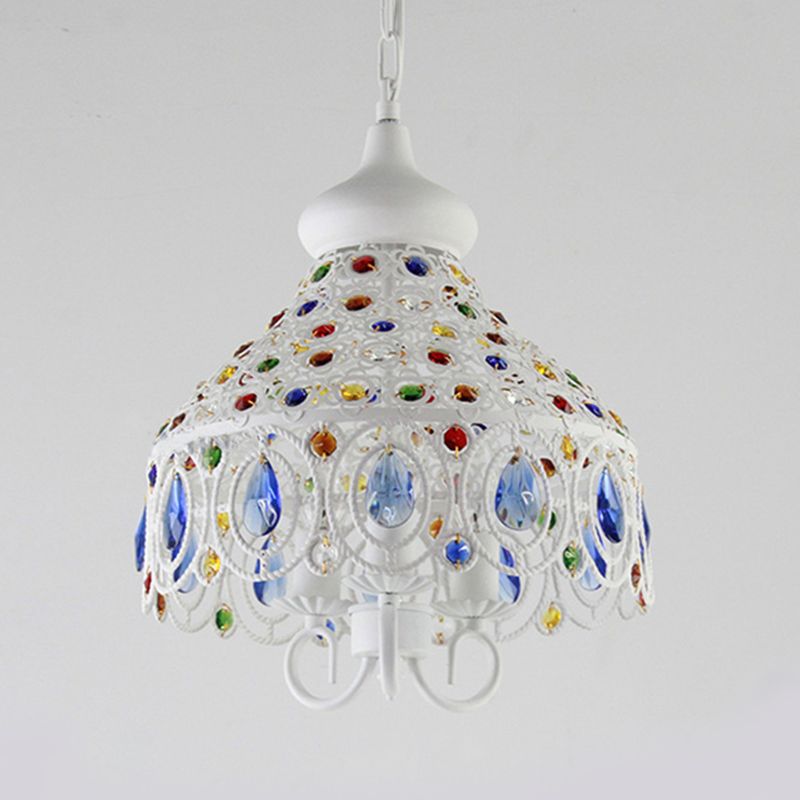 White 3 Bulbs Chandelier Lamp Traditional Metal Hollow Hanging Ceiling Light for Living Room