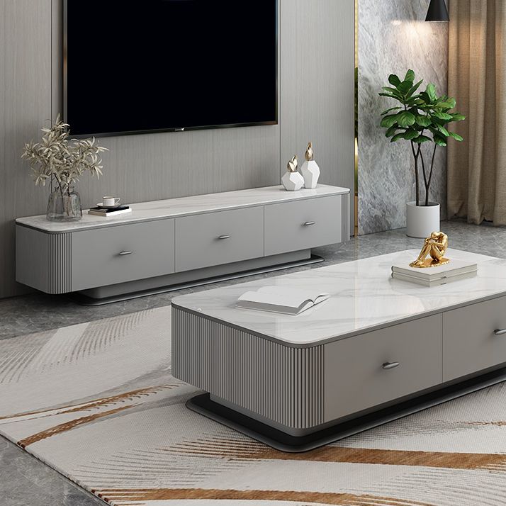 Contemporary TV Media Console Stone Stand Console with 3 Drawers
