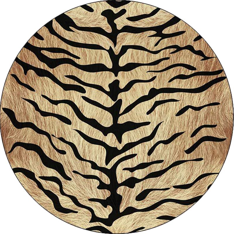 Unique Tiger Print Pattern Rug Brown Simple Rug Polyester Washable Anti-Slip Backing Area Rug for Living Room