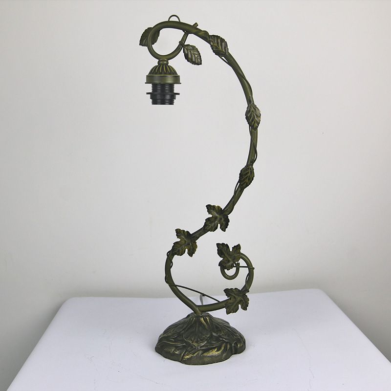 Lampada da tavolo a collo di cigno in bronzo stagionato, tradizionale vetro colorato, 1 lampadina, luce notturna per camera da letto