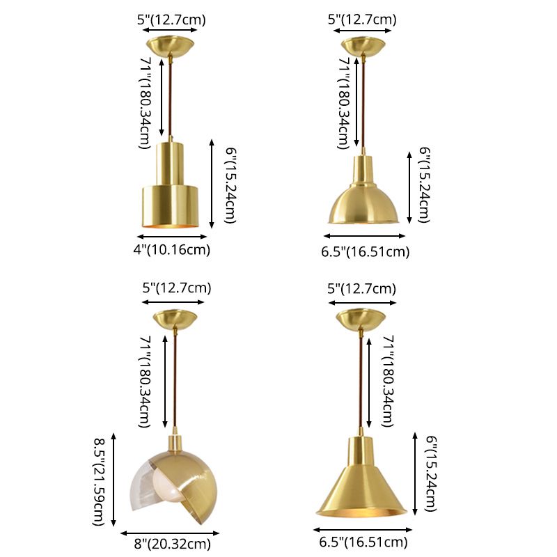 Cord Hung Pendant Ceiling Light Minimalist-Style Metal Gold Hanging Ceiling Light