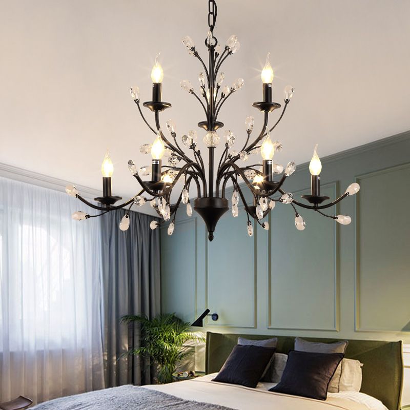 Black Tree Branch Shaped Hanging Light Vintage Crystal Living Room Ceiling Chandelier