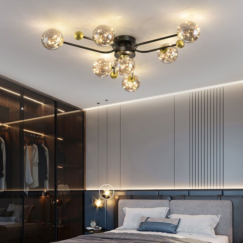 Modern Ball Semi Flush Ceiling Light Glass Living Room LED Ceiling Light