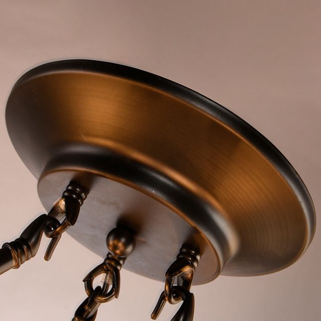 Bowl Hanging Lamp 6 Lights Blue Glass Baroque Chandelier in Antique Bronze for Dining Room