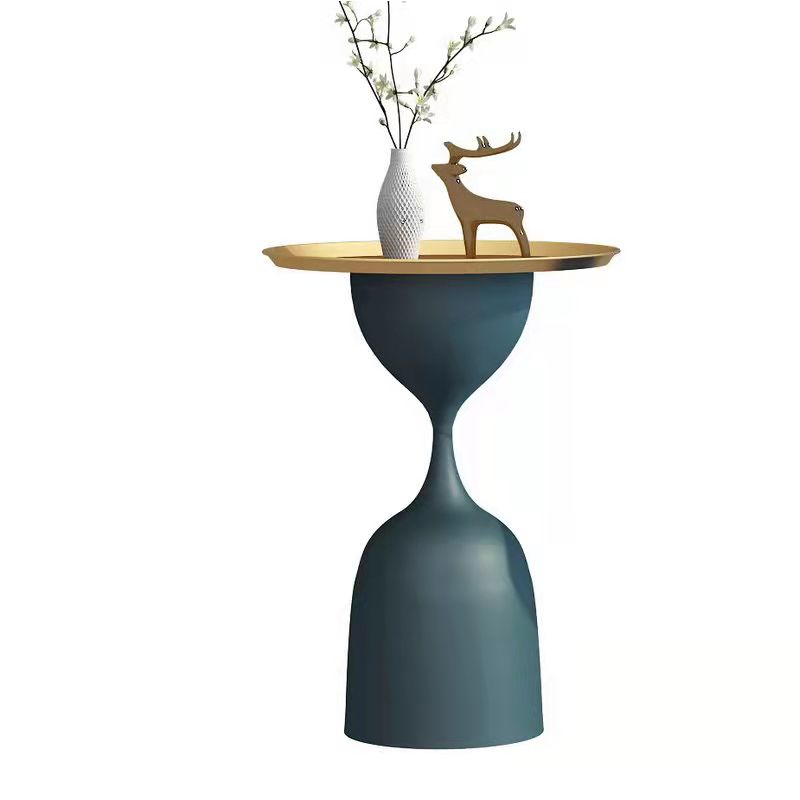 17.7"/26.3" Tall Metal Pedestal End Table Round Tray Top Side End Table