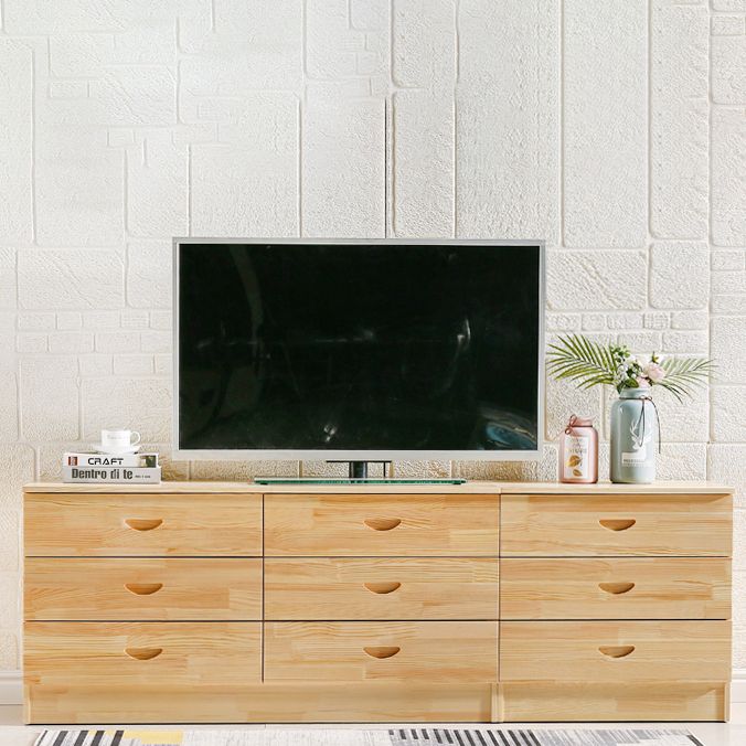 Scandinavian Style TV Stand Pine Wood Open Enclosed Storage TV Console