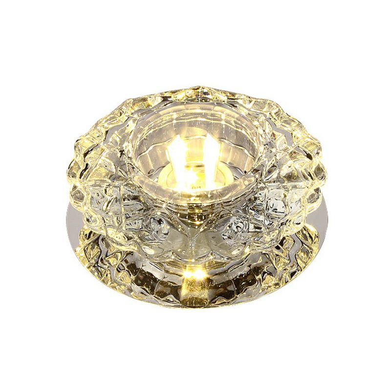 Minimalist LED Flush Mount Lighting Clear Round Ceiling Fixture with Crystal Shade for Aisle