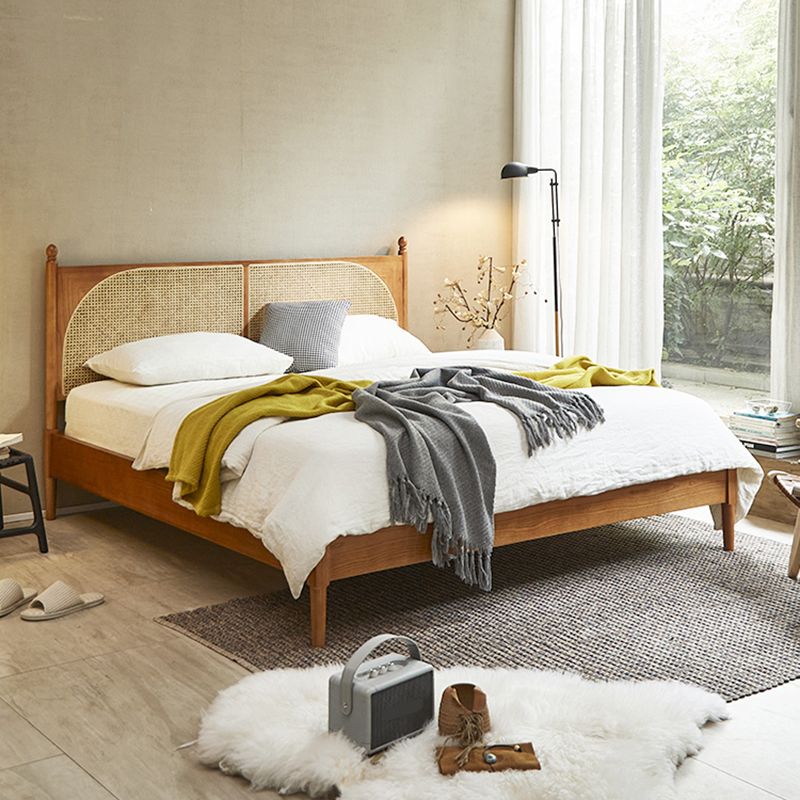 Tropical Standard Bed Solid Wood Solid Color Panel Bed with Headboard