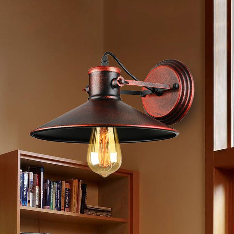 Metallic Saucer Sconce Wall Lighting Antique Style 1 Bulb Corridor Wall Sconce Lamp in Black/Rust