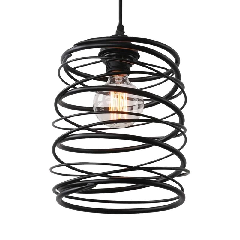 Stile industriale Swirl Shade Uccidmento a sospensione 1 lampada a soffitto in metallo con design a nastro in nero