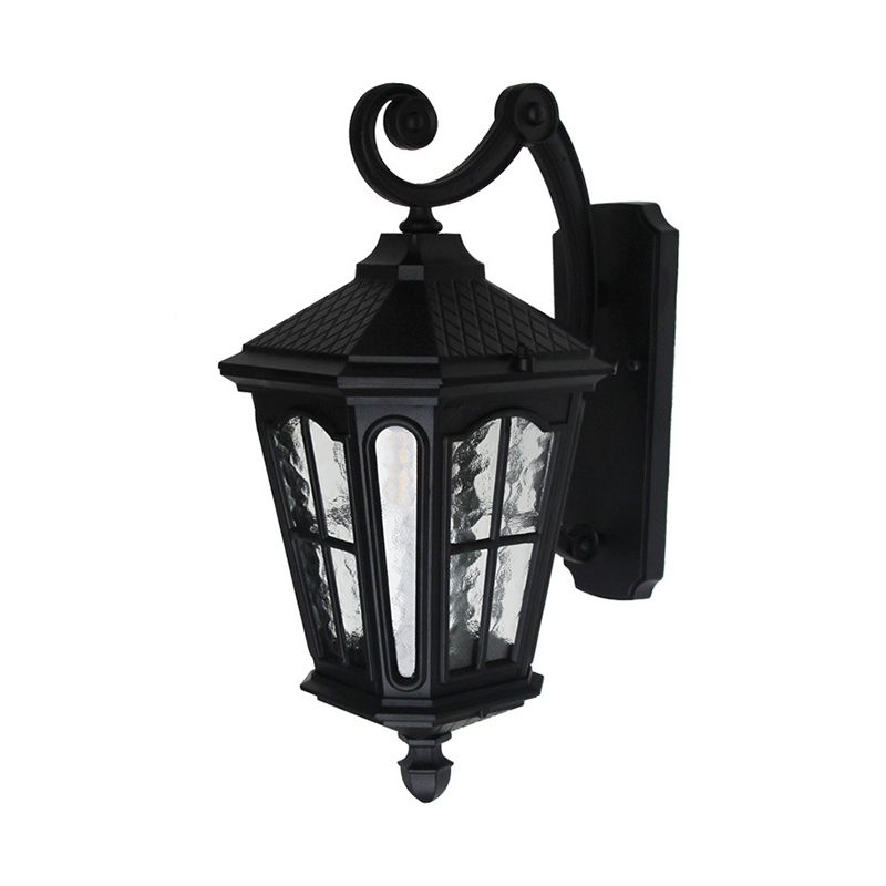 Vintage Lantern Shaped Wall Light Fixture Single-Bulb Ripple Glass Wall Mounted Lamp for Yard