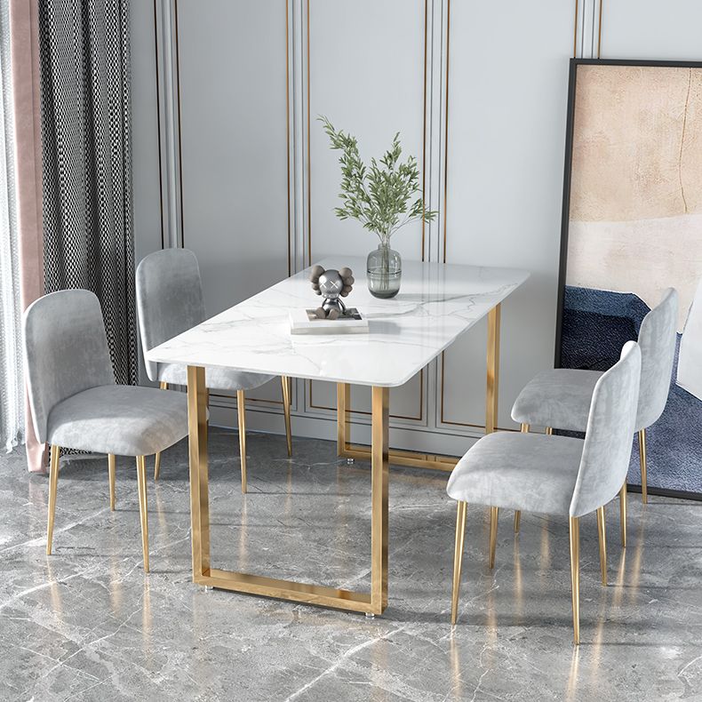 Glam Iron Dining Table Set 1/2/5 Pieces Rectangle White Sintered Stone Top Dinette Set