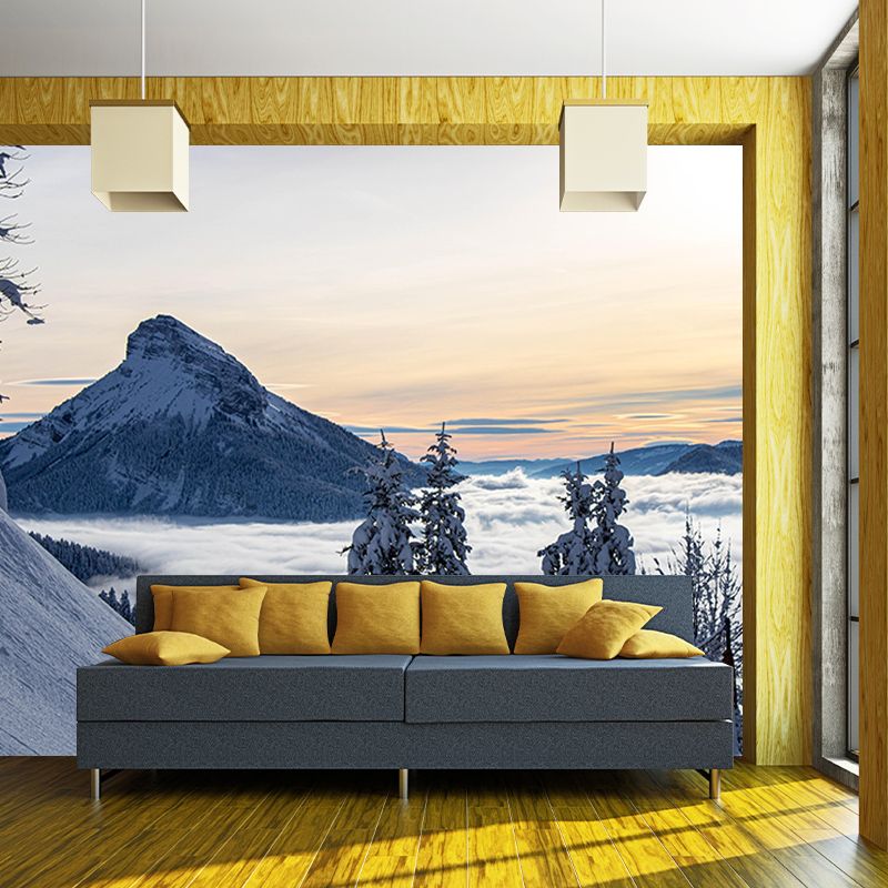 Photography Mountain Mural Moisture Resistant Wall Covering for Living Room