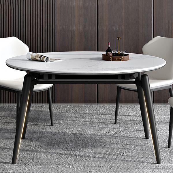 Modern Wood Base Dining Table Round Extendable 4 Legs Dining Table