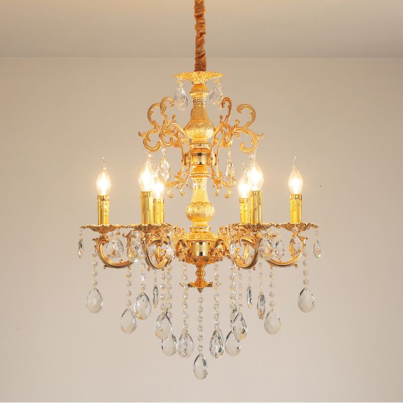 Contemporary Candle Chandelier Lamp Crystal 6/8 Lights Bedroom Pendant Light Fixture in Gold