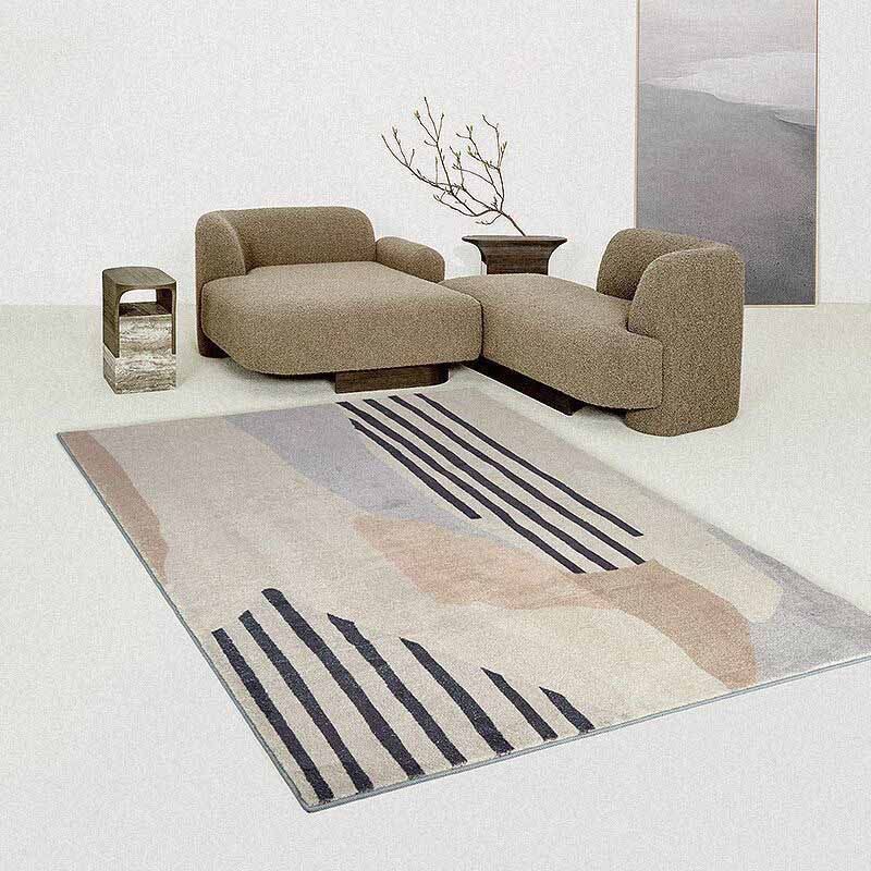 Minimalist Carpet Funky Stripe Print Indoor Rug Washable Polyester Non-Slip Carpet for Home Decor