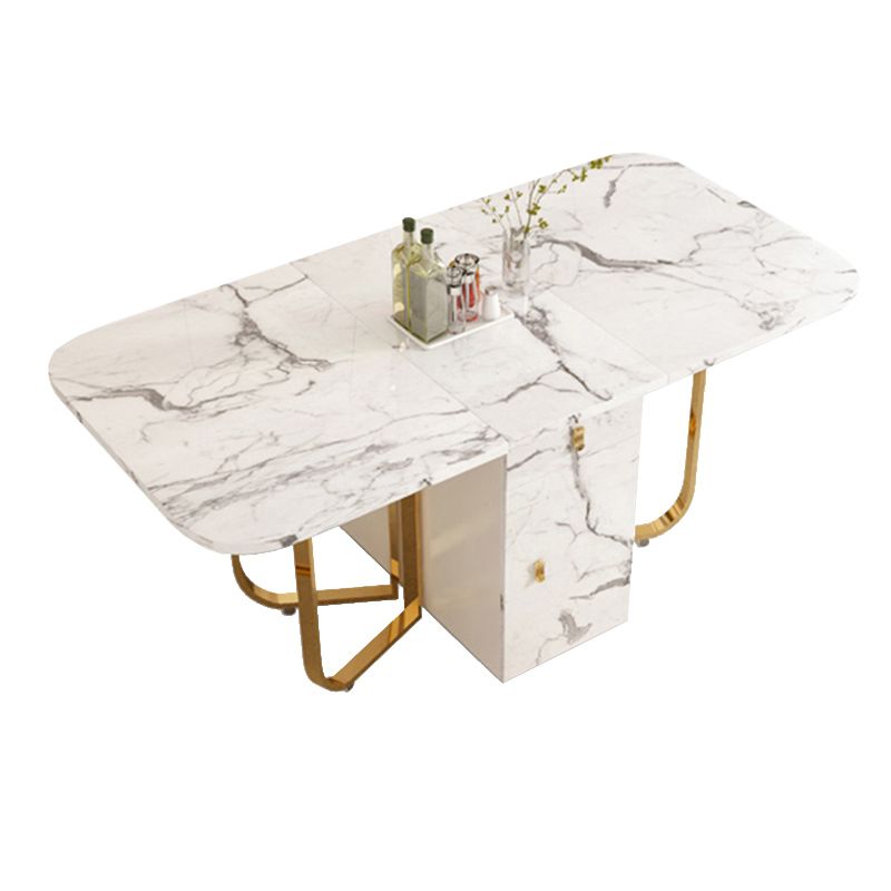 Modern Simple Dining Table Collapsible Dinner Table with Metal Base for Dining Room